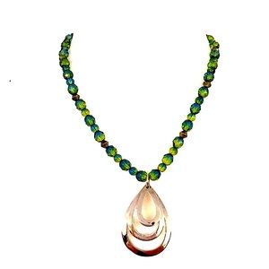 -Crystal Necklace w/ Sterling Silver Pendant 925